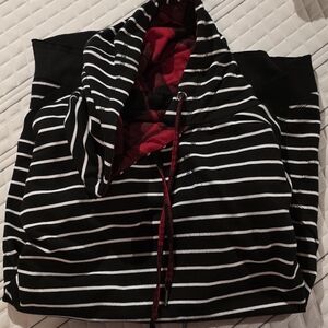 Maurices Black and White Striped Hoodie with Red Accents